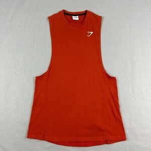 Gymshark Tank Top Mens S Critical 2.0 Drop Arm Slim Fit orange Logo Gym Workout
